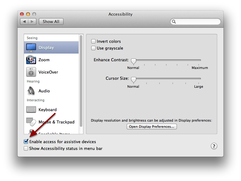 Enable Access For Assistive Devices Mac 10.10